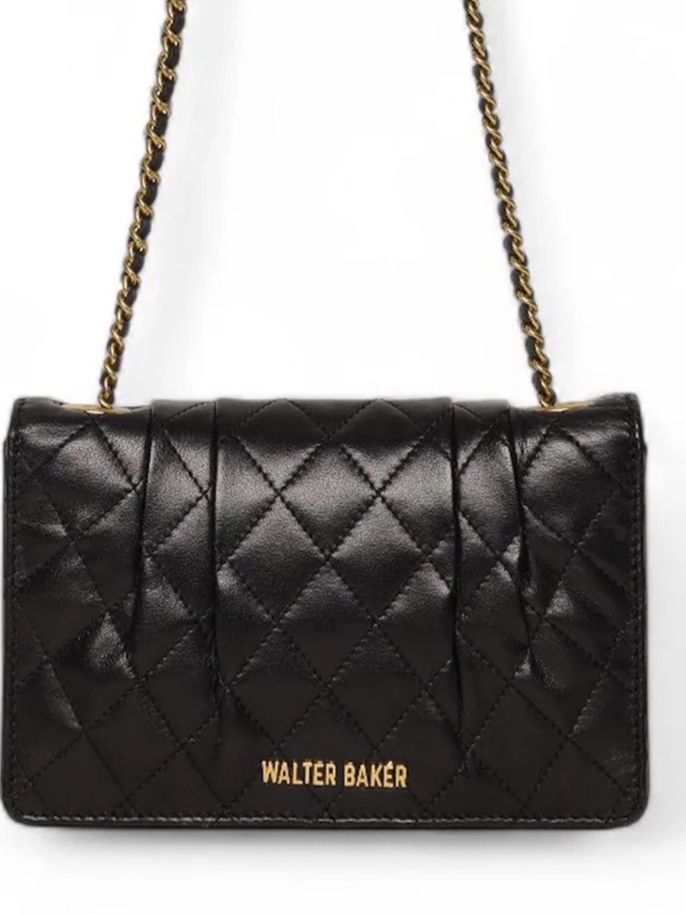 Walter Baker Black Quilted Mini Flap with Gold Chain